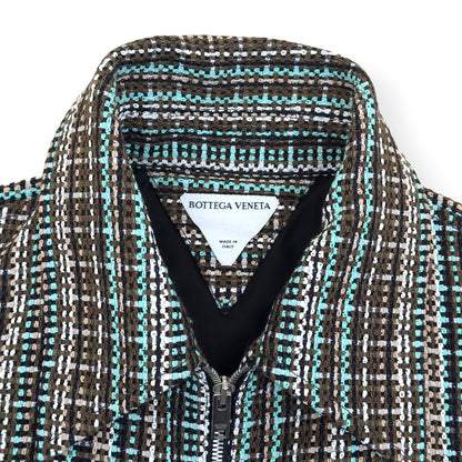 BOTTEGA VENETA TWEED ZIP-UP JACKET TEAL / BROWN 50 / M | Medium, Brown