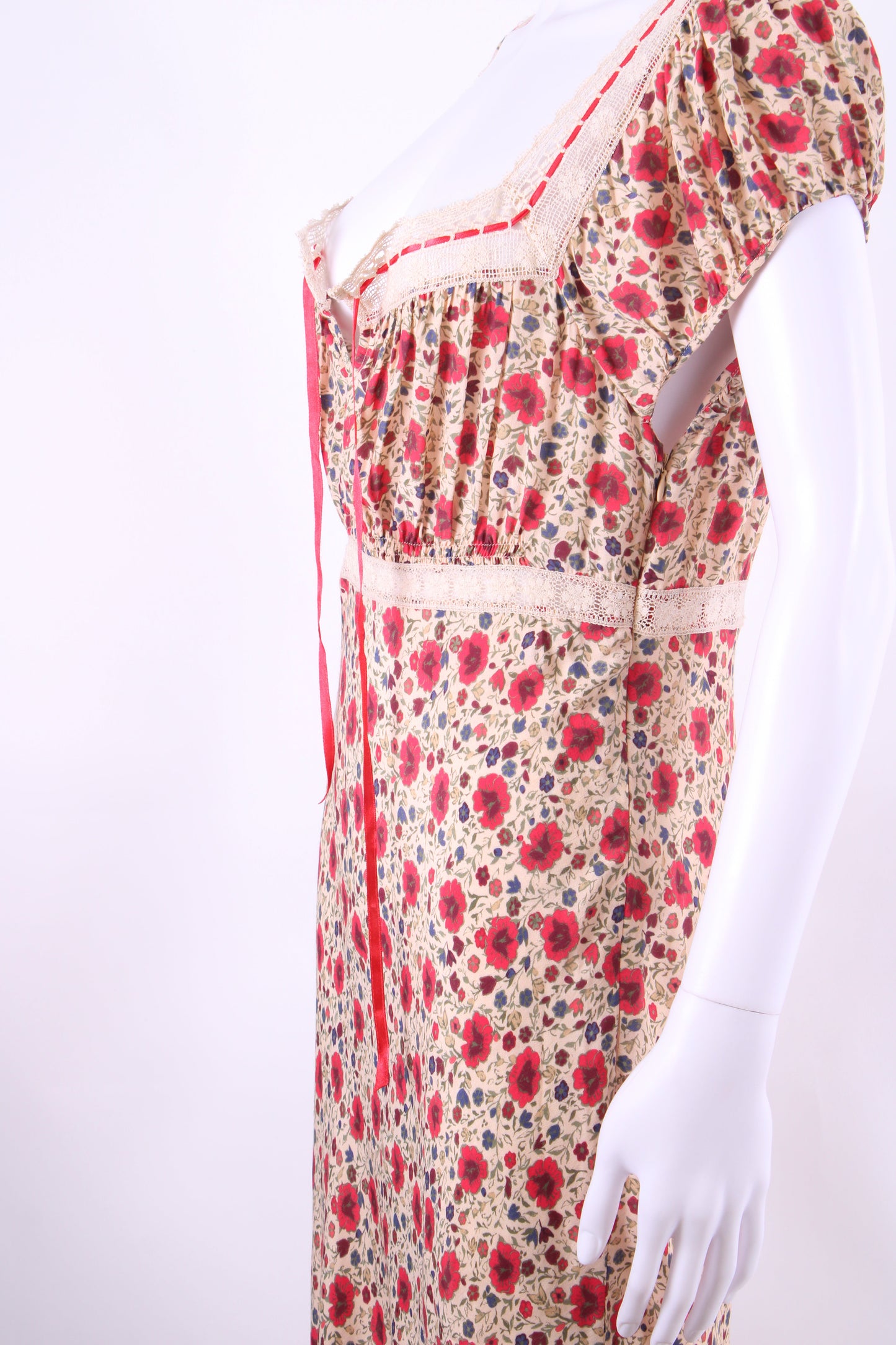 Rixo S/S Floral Lace Trim Dress Beige/ Red 10 | O/S, Beige