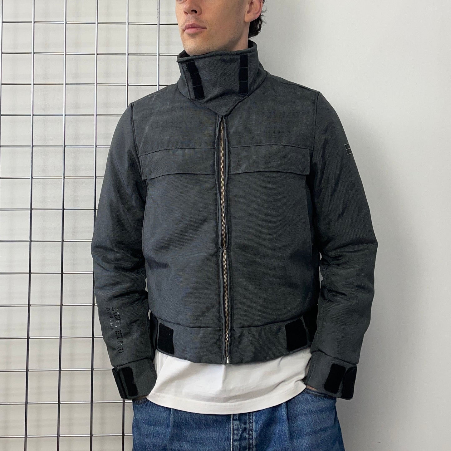 Stone Island Denims Grey AW09 Canvas Nylon Funnel Neck Bomber Jacket | Medium, Grey