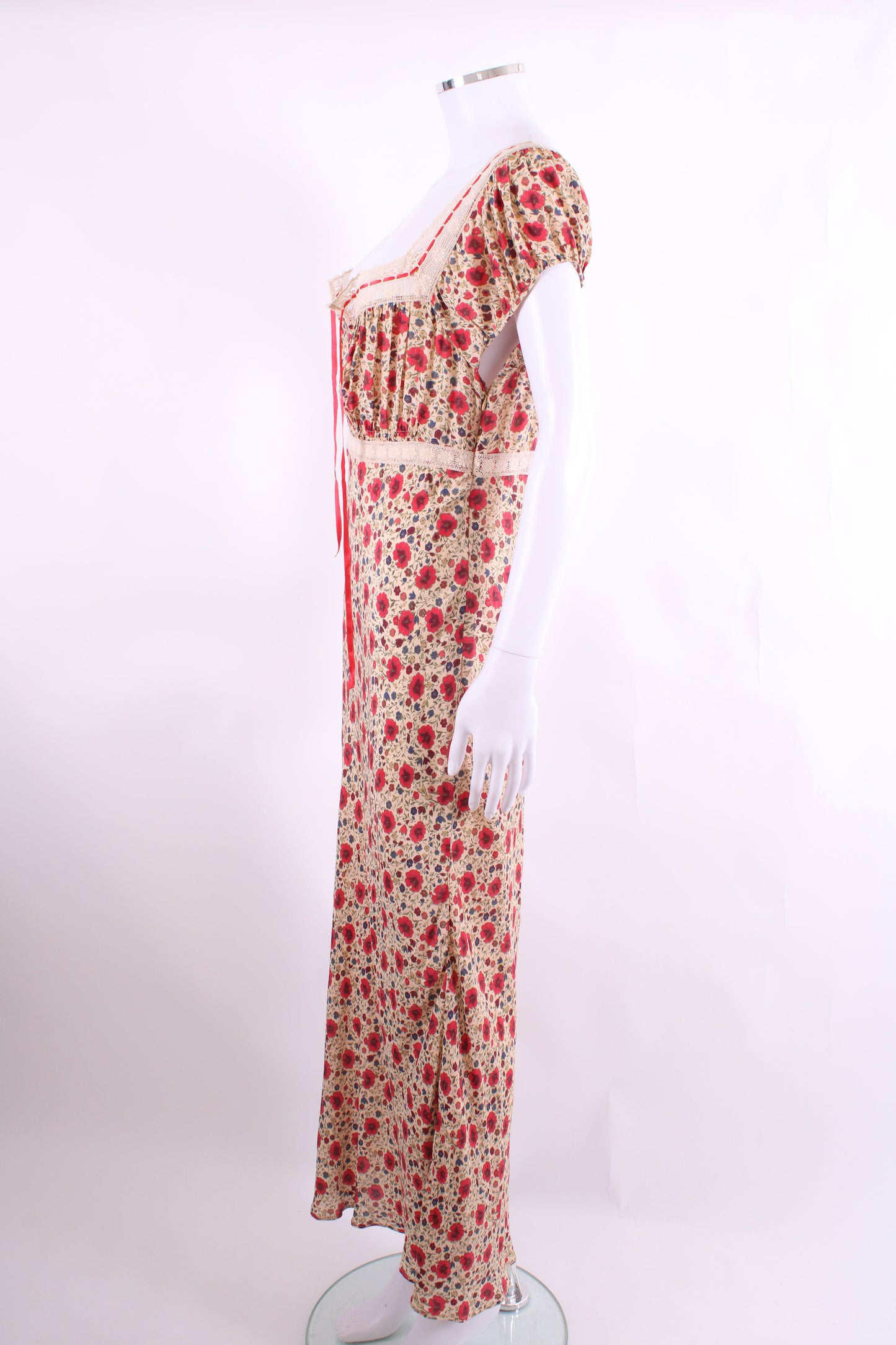 Rixo S/S Floral Lace Trim Dress Beige/ Red 10 | O/S, Beige