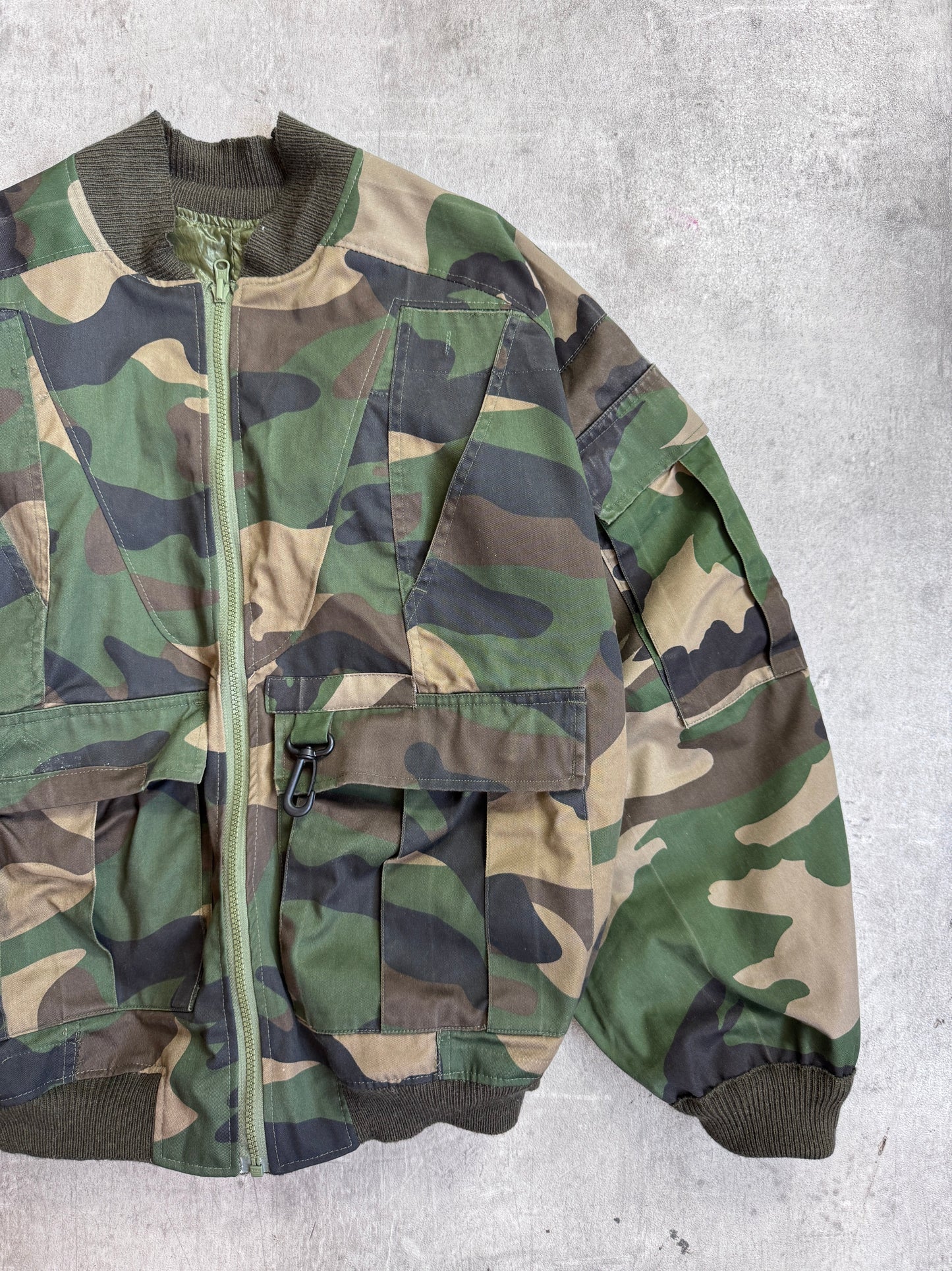 VT Rework: Reversible Army & Camo Print Convertible Bomber Jacket