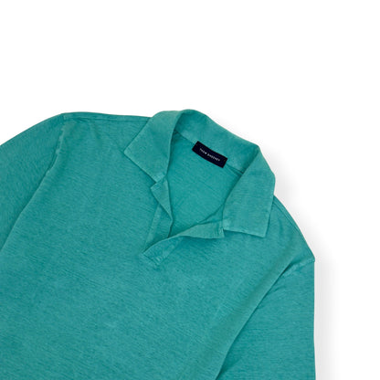 THOM SWEENEY LINEN POLO TEAL M | Medium, Teal