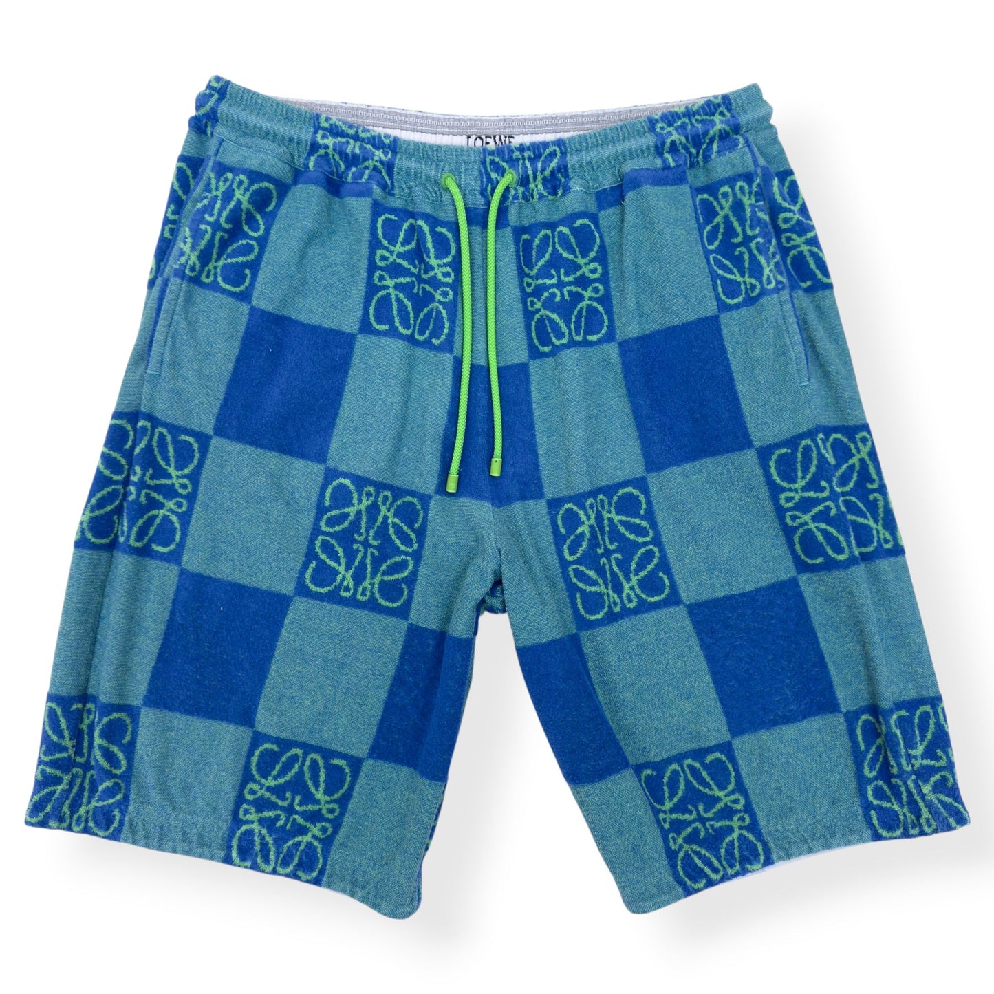 LOEWE X PAULA'S IBIZA ANAGRAM CHECKERBOARD SHORTS BLUE XXL | XXL, Blue
