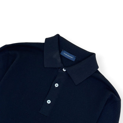 THOM SWEENEY MERINO WOOL KNITTED POLO BLACK L | Large, Black