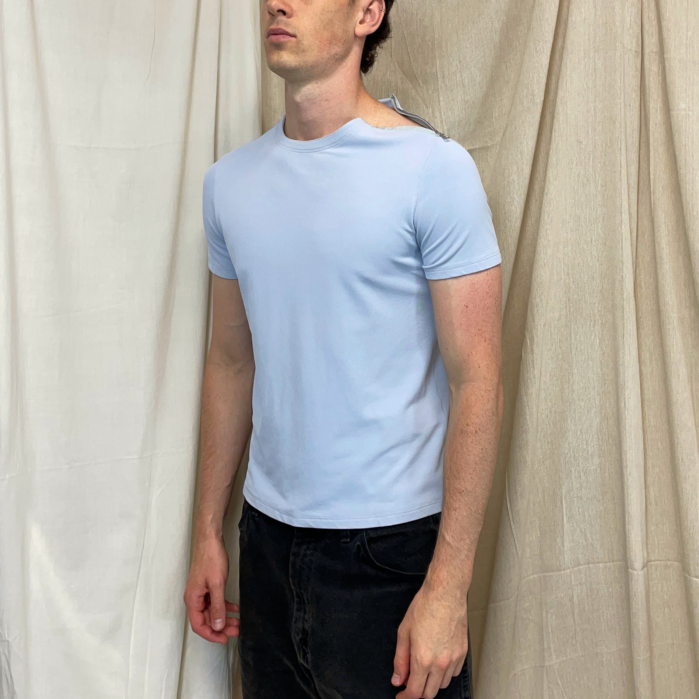 Prada Sport Light Blue 00s Nylon Canvas Textured Zip-Shoulder T