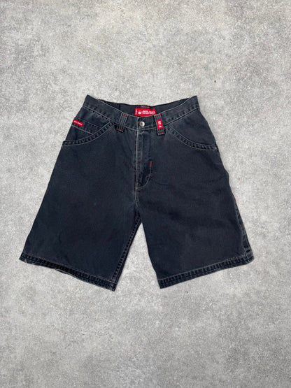 JNCO Jeans Fire Embroidered Black Denim Jorts