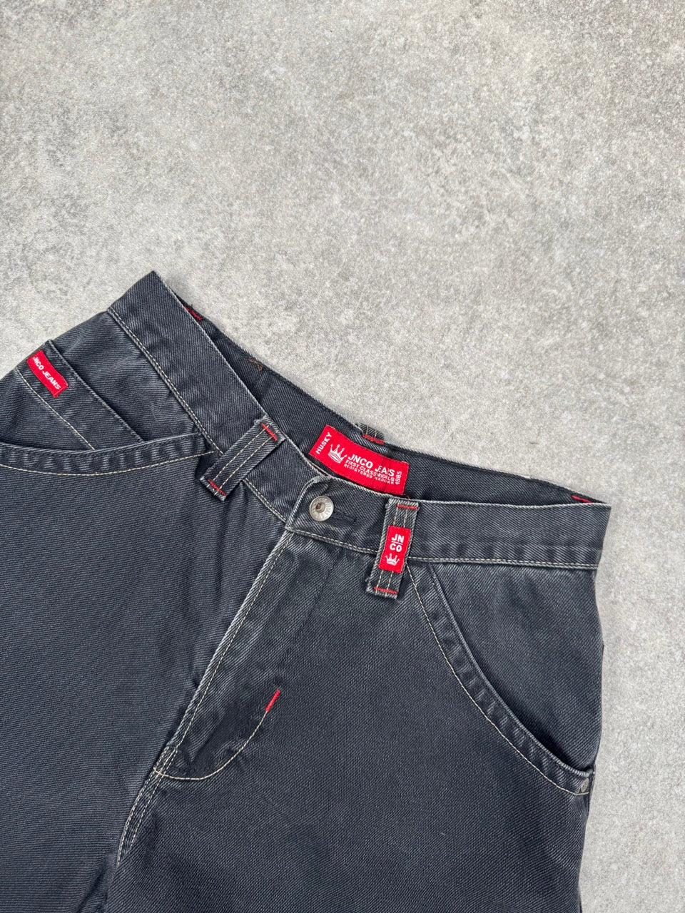 JNCO Jeans Fire Embroidered Black Denim Jorts