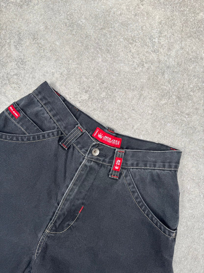 JNCO Jeans Fire Embroidered Black Denim Jorts