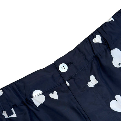 MARNI HEART PRINT SILK TROUSERS NAVY SIZE 50 / L | Large, Navy
