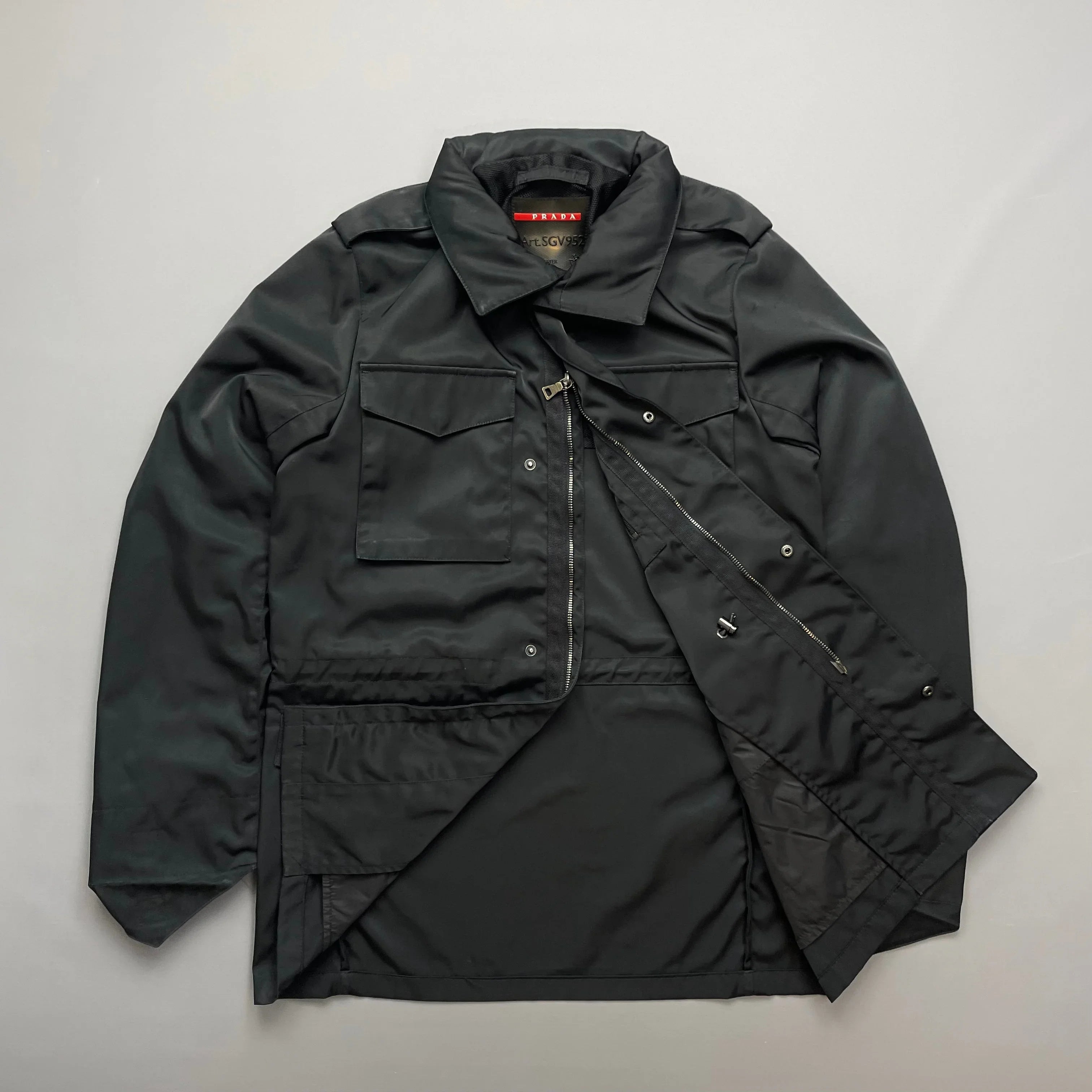 Prada Sport Black Multi-Pocket 2007 Field Jacket w/ Concealed Hood