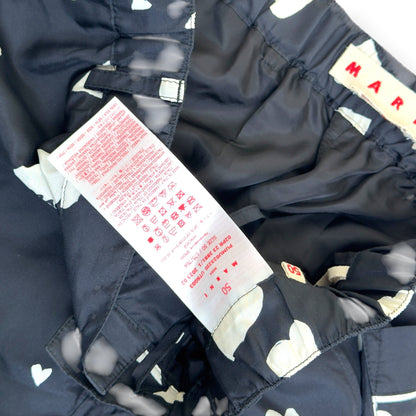 MARNI HEART PRINT SILK TROUSERS NAVY SIZE 50 / L | Large, Navy