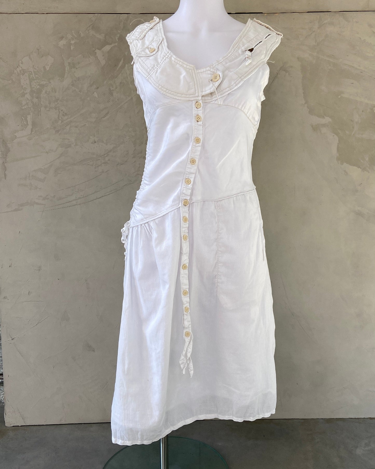 MARITHE FRANCOIS GIRBAUD MFG LINEN WHITE DRESS - S/M