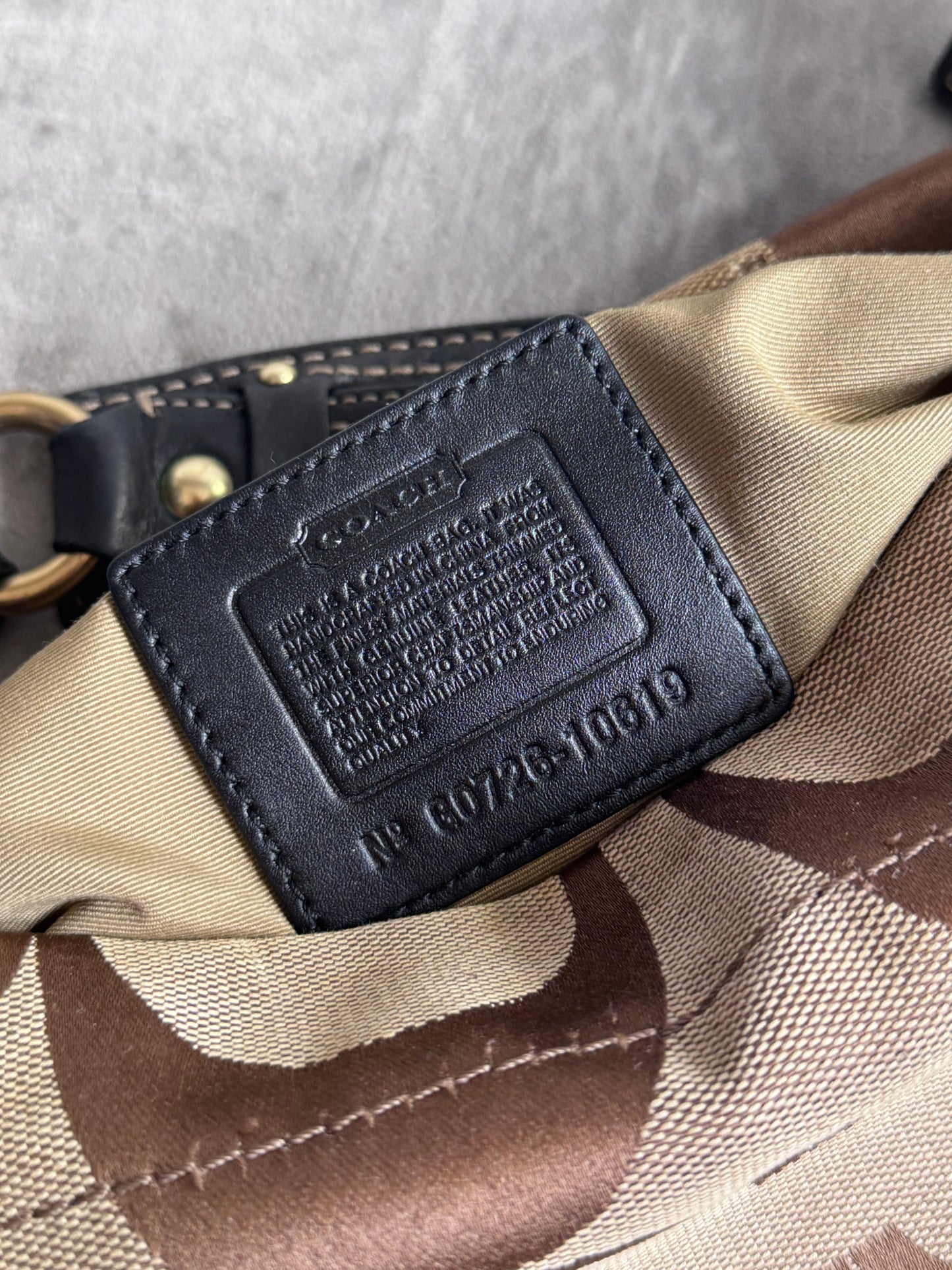 Coach Beige Signature Leather Handle Canvas Shoulder Bag