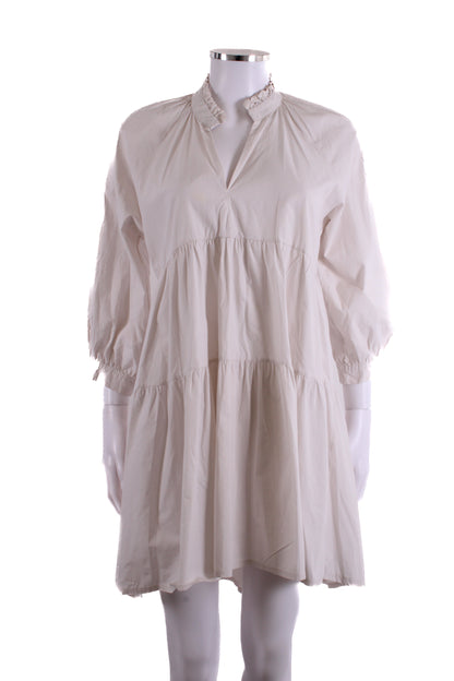 SENES ruffle cotton long sleeve dress White S | O/S, White