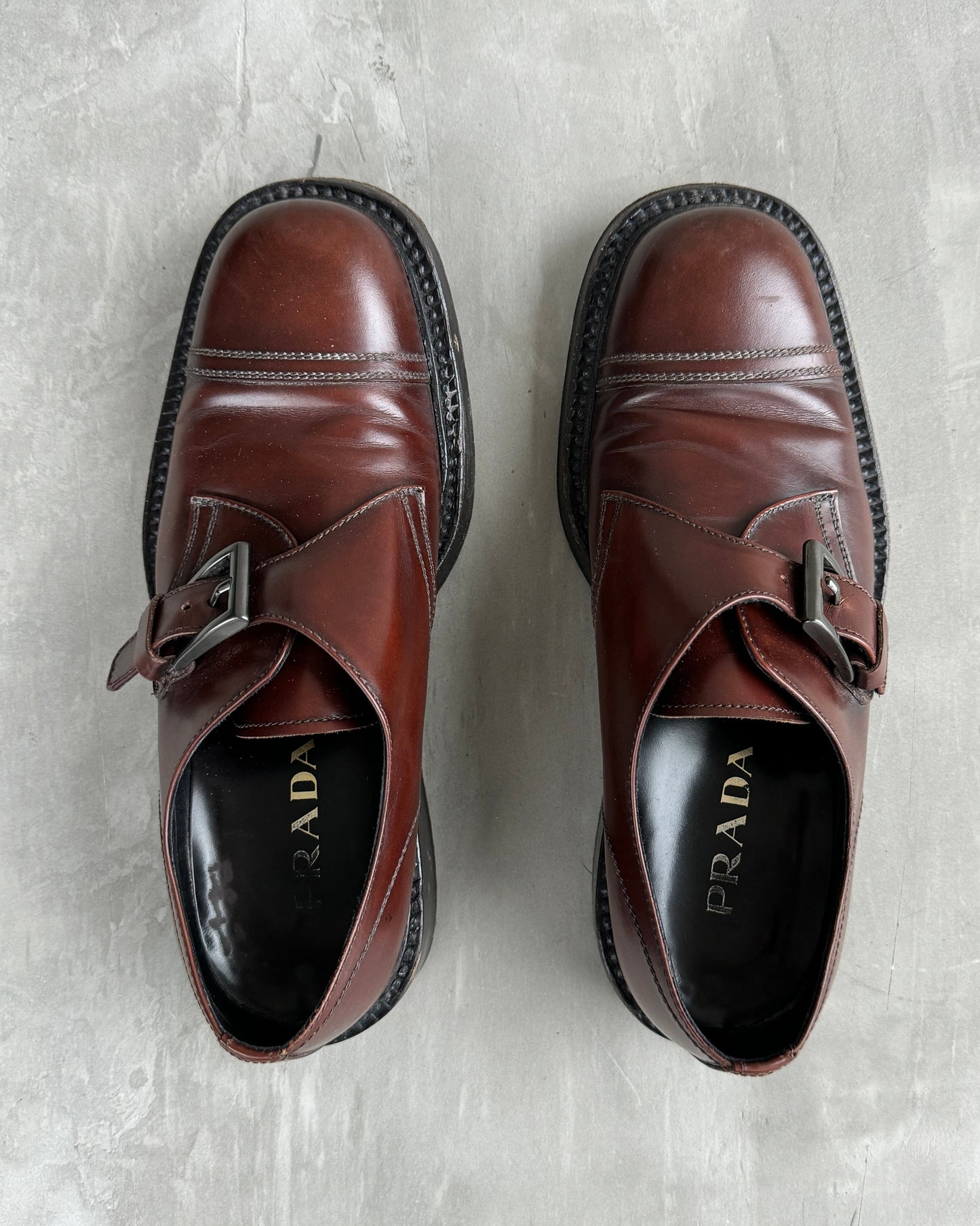 PRADA 90'S MONK STRAP LEATHER DERBY'S - UK 6.5