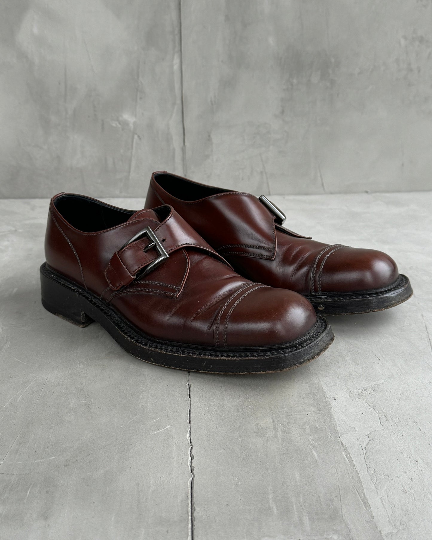 PRADA 90'S MONK STRAP LEATHER DERBY'S - UK 6.5