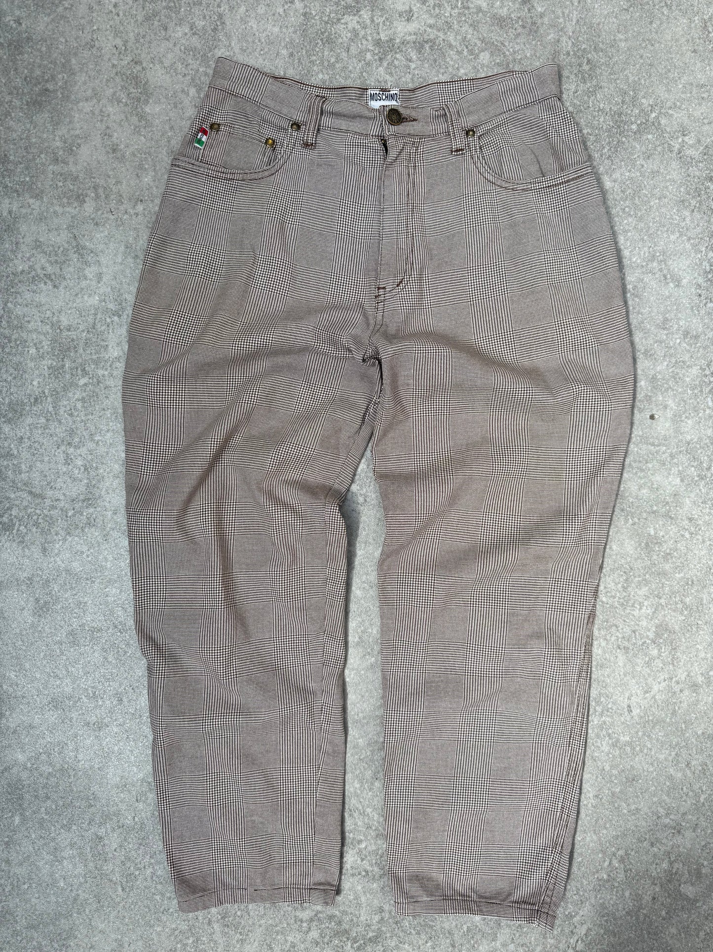 Moschino Brown Plaid Cotton Trousers
