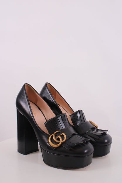 Gucci GG Marmont Fringe Platform Heels Black 37 | O/S, Black