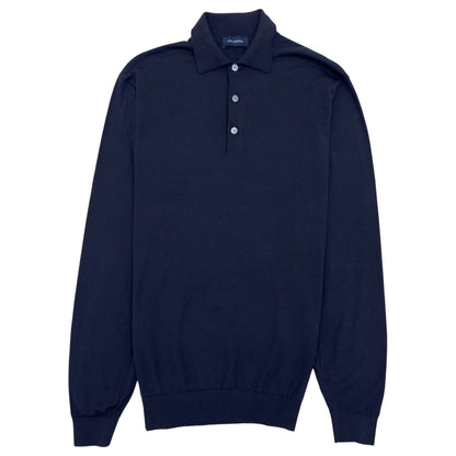 THOM SWEENEY MERINO WOOL LONG SLEEVE POLO BLACK L | Large, Black