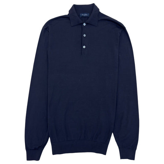 THOM SWEENEY MERINO WOOL LONG SLEEVE POLO BLACK L | Large, Black