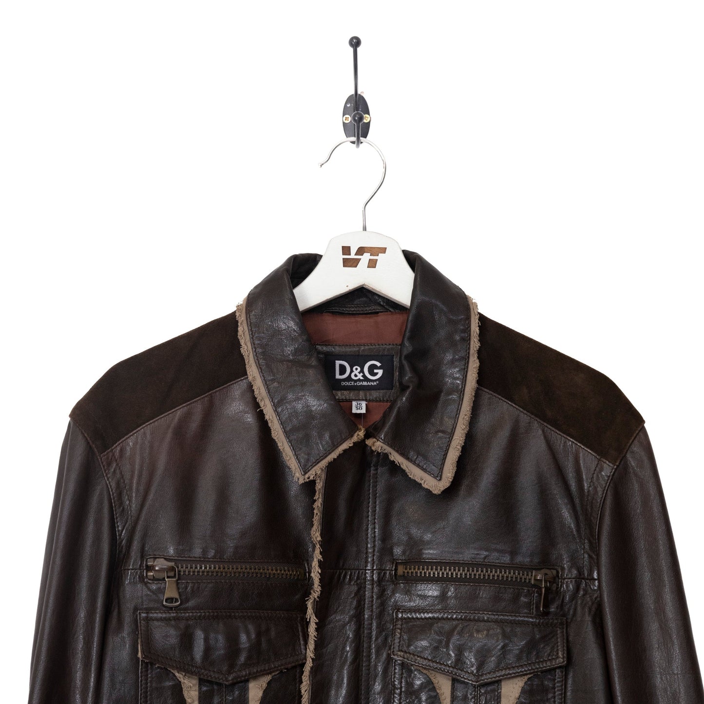 D&G Distressed Trim Fitted Leather Blouson