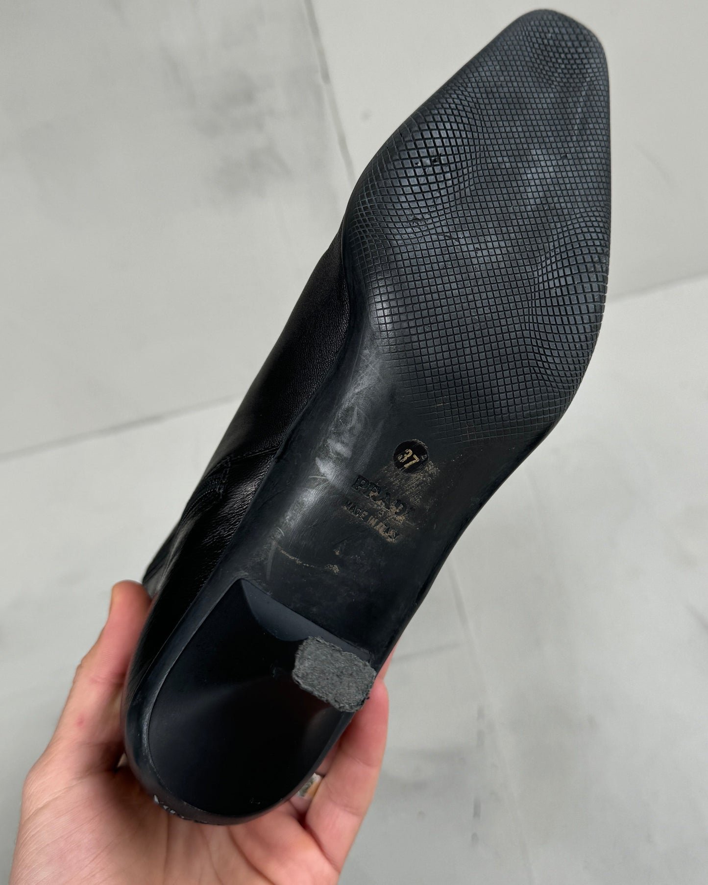 PRADA KITTEN HEEL SPORT LEATHER BOOTS - EU 37 | UK 37, Black