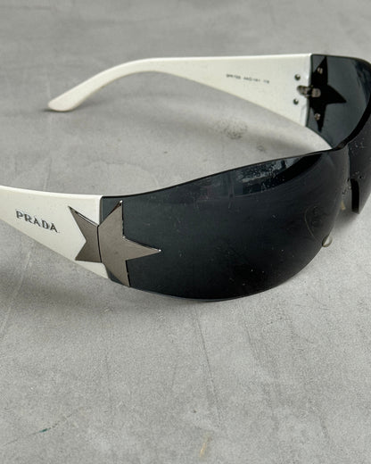 PRADA WRAP AROUND WHITE STAR SUNGLASSES | O/S, Silver