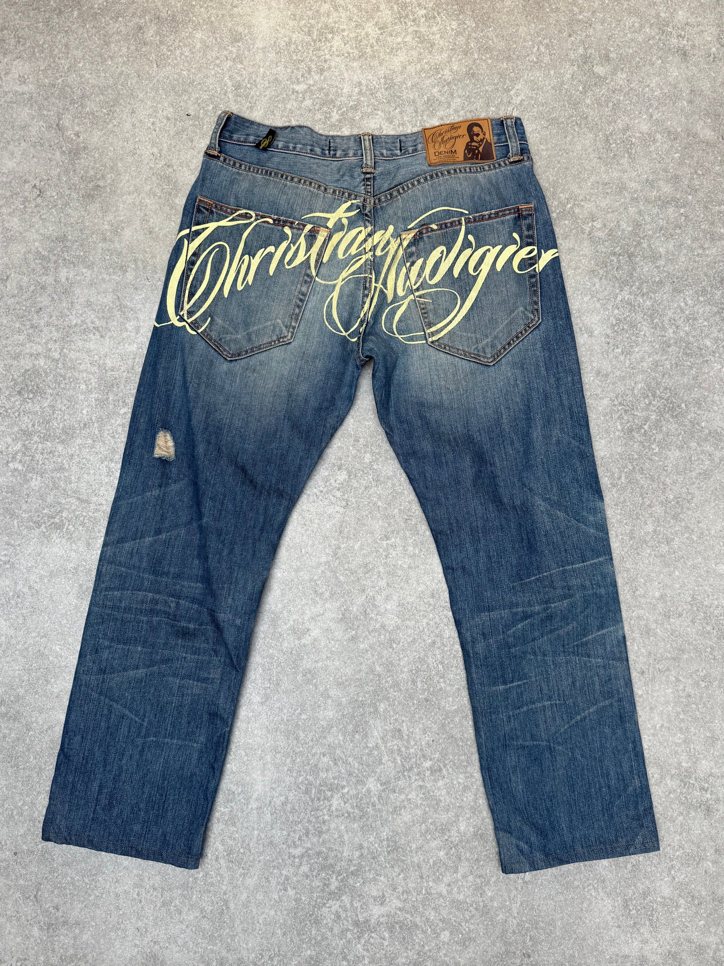 Christian Aguilar Tiger Embroidered Calligraphy Jeans