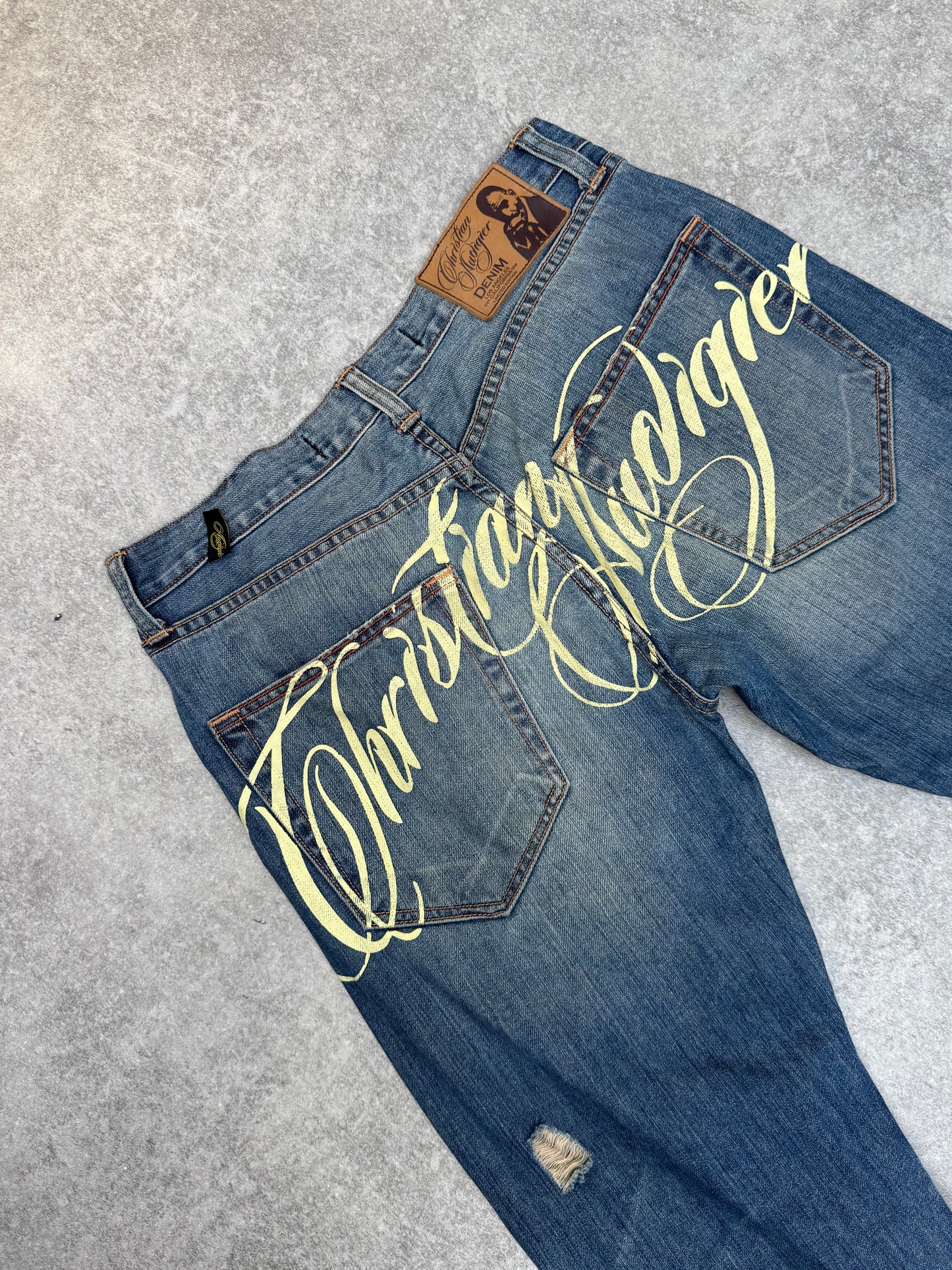 Christian Aguilar Tiger Embroidered Calligraphy Jeans