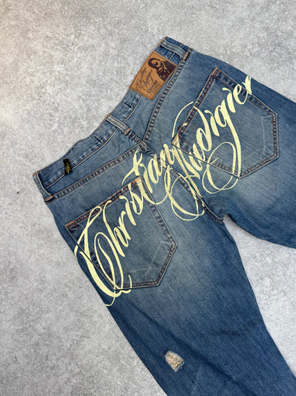Christian Aguilar Tiger Embroidered Calligraphy Jeans