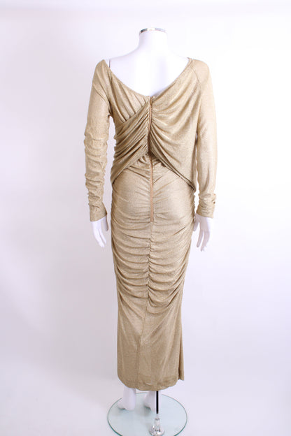 Dolce & Gabanna Lurex Mesh Calf Length Dress Gold 44 | O/S, Gold