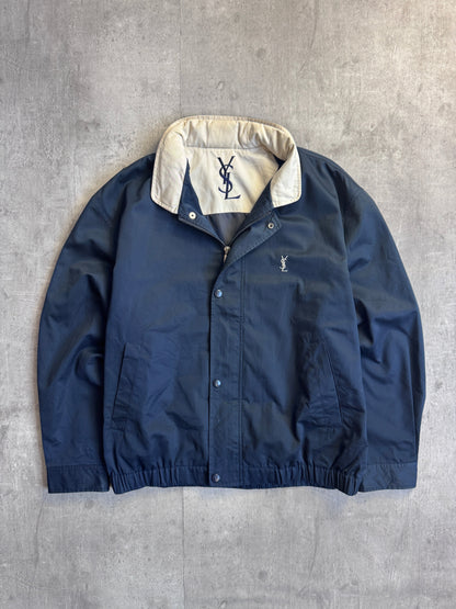 YSL Silk Lined Navy Harrington Jacket