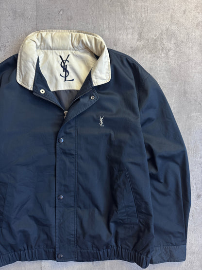 YSL Silk Lined Navy Harrington Jacket
