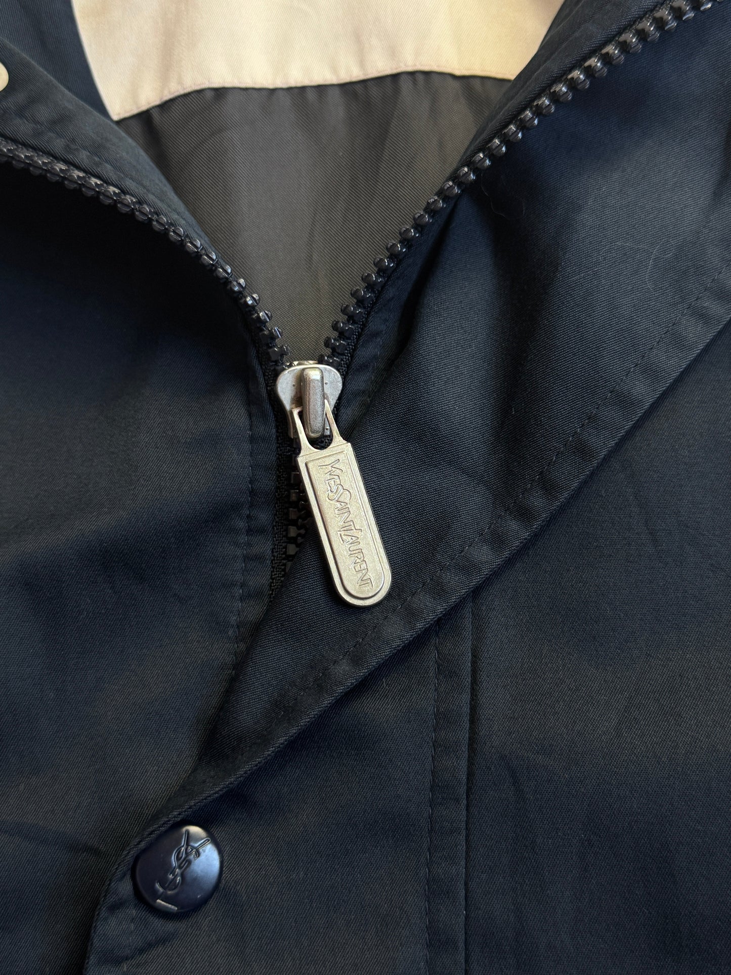 YSL Silk Lined Navy Harrington Jacket