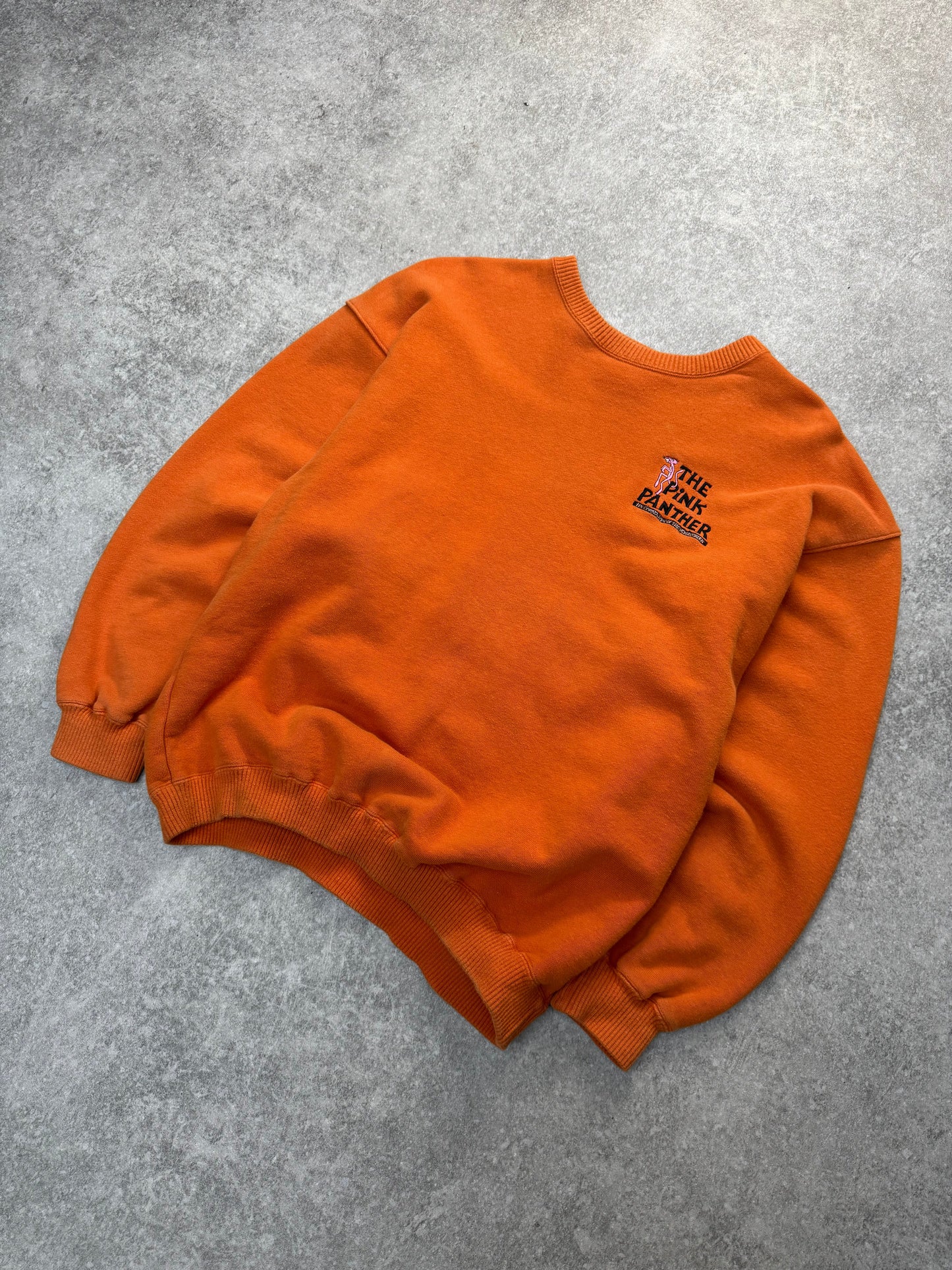 1989 Pink Panther Embroidered Orange Sweatshirt