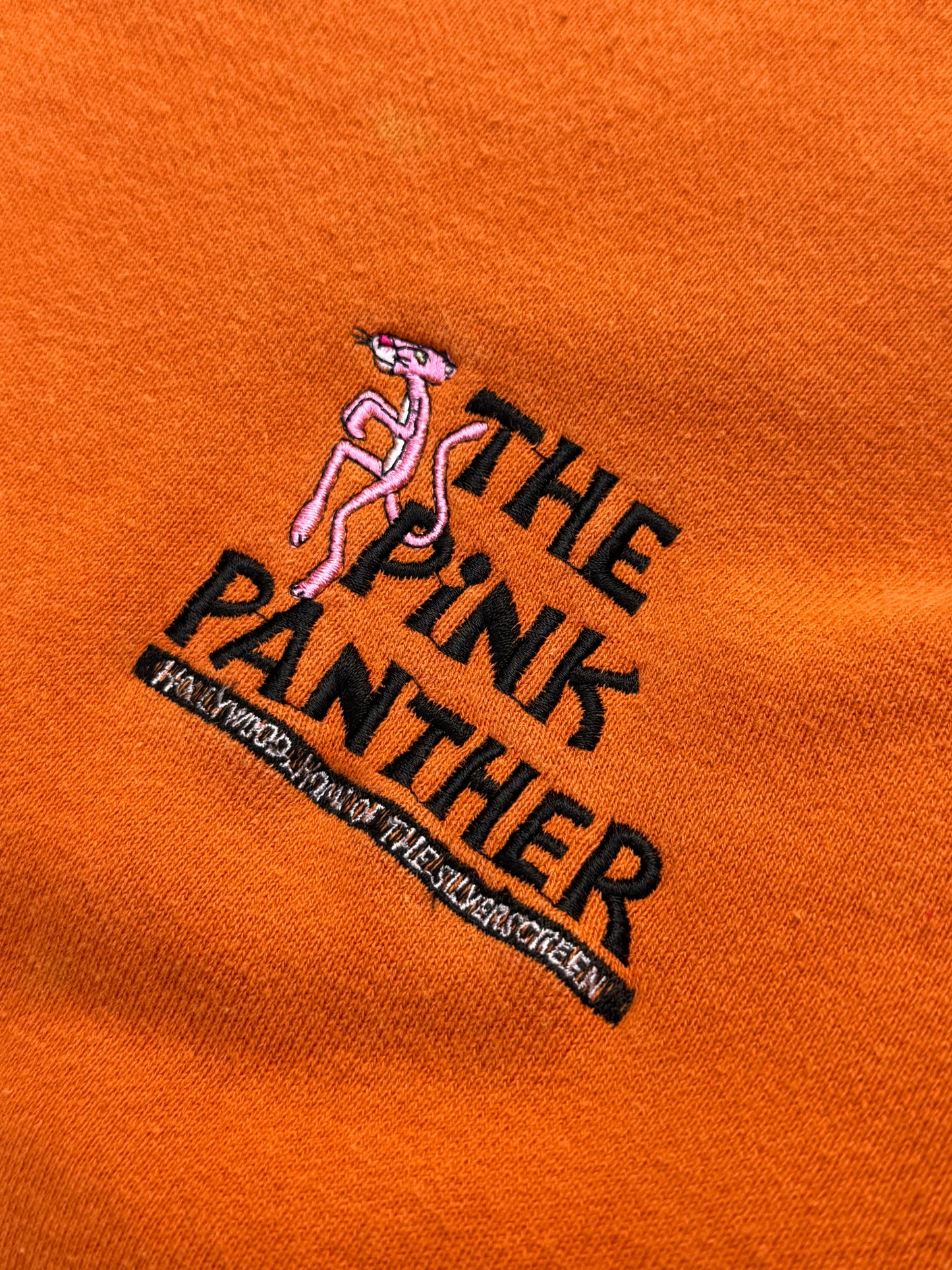 1989 Pink Panther Embroidered Orange Sweatshirt