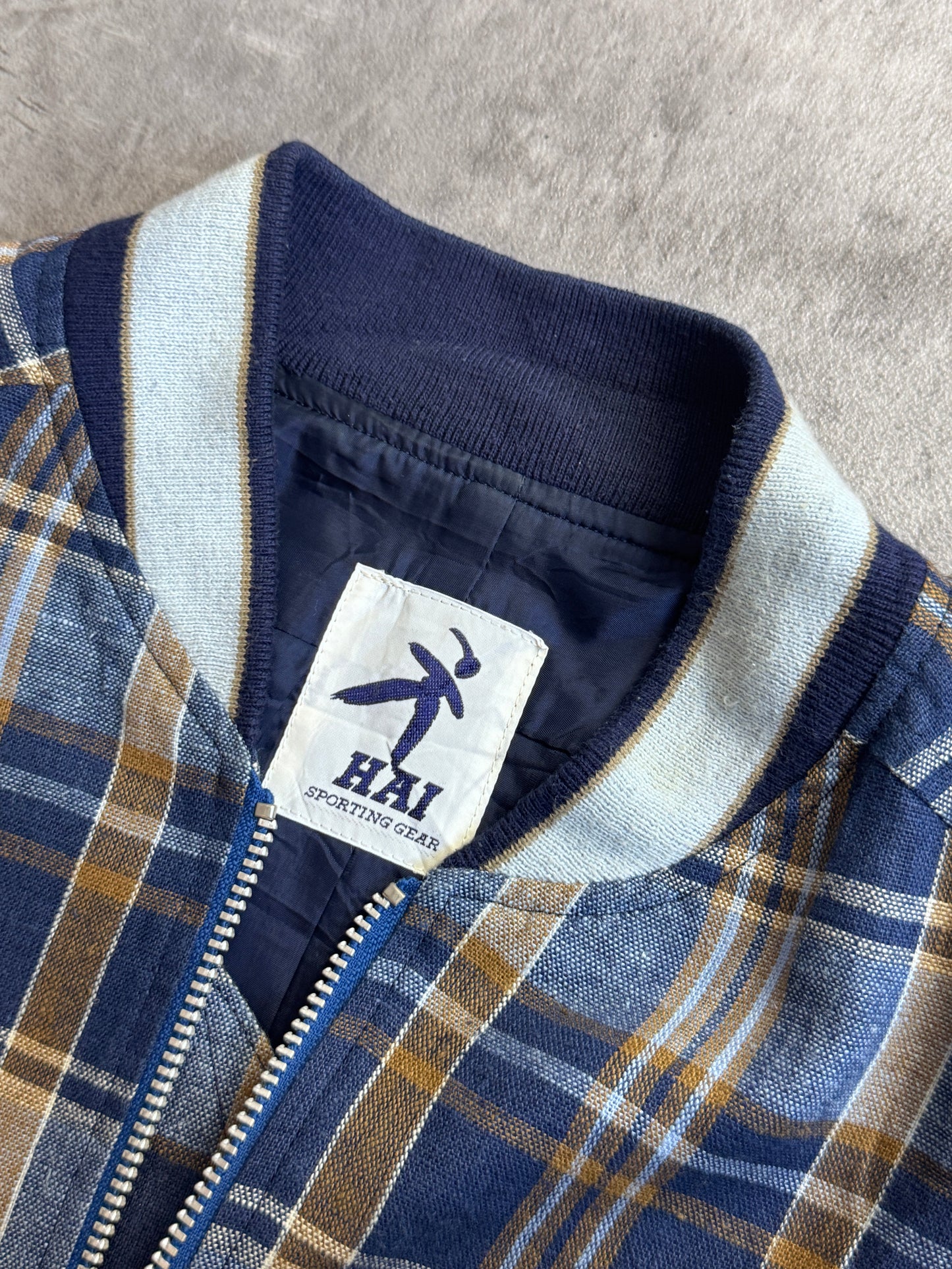 Issey Miyake Hai Sporting Gear Blue Tartan Bomber Jacket