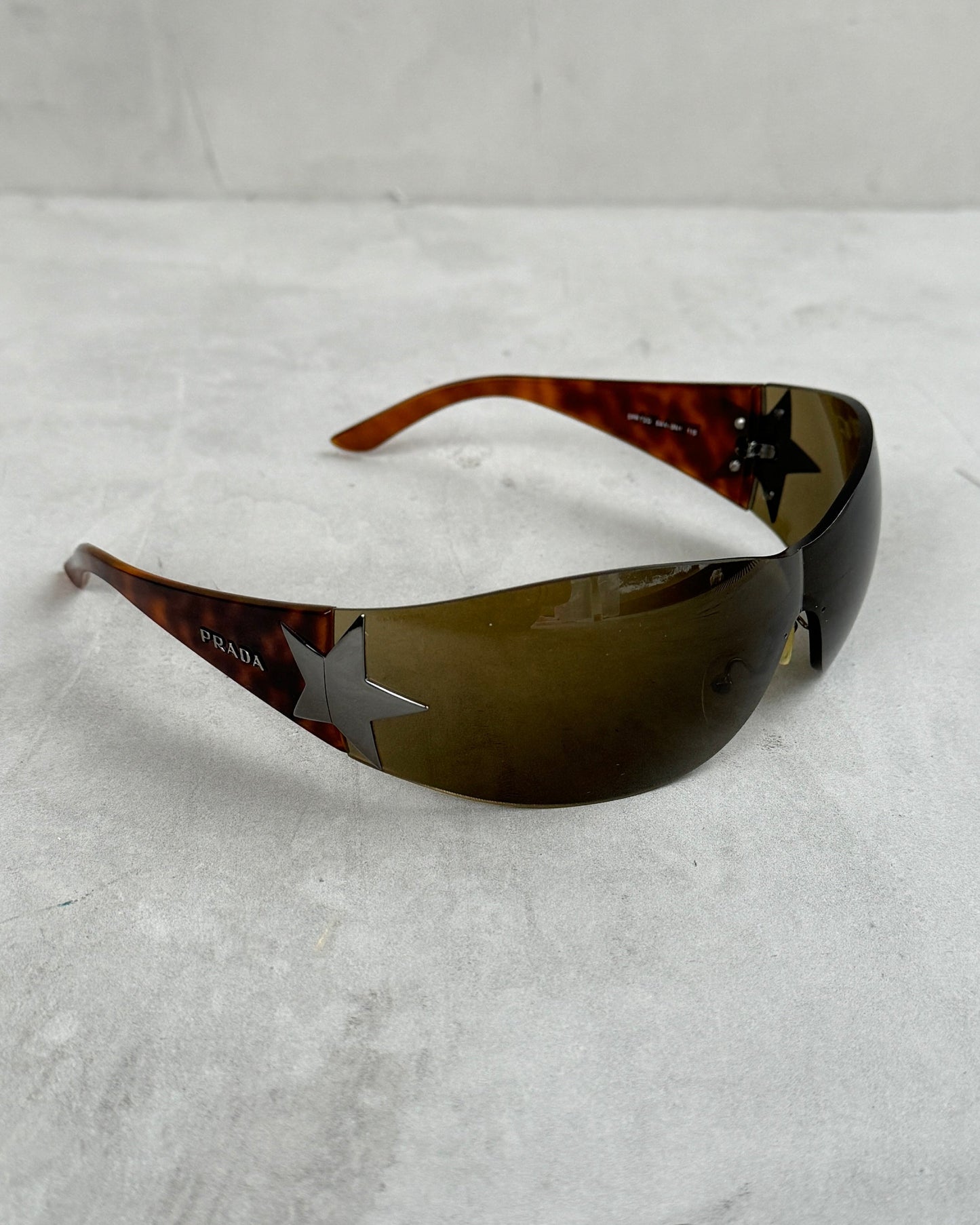PRADA 2000'S WRAP AROUND BROWN STAR SUNGLASSES | O/S, Brown