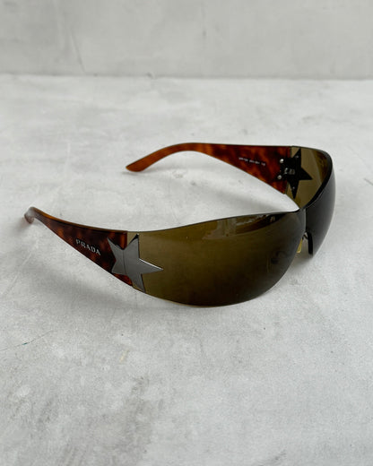 PRADA 2000'S WRAP AROUND BROWN STAR SUNGLASSES | O/S, Brown