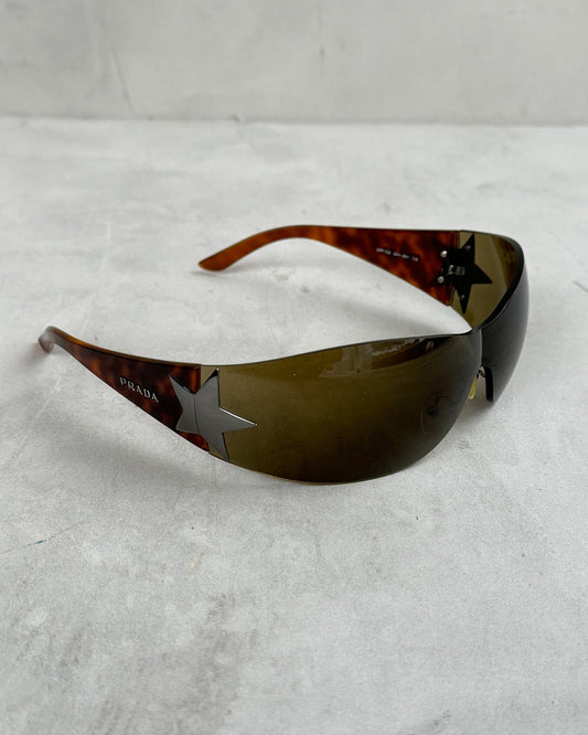 PRADA 2000'S WRAP AROUND BROWN STAR SUNGLASSES | O/S, Brown