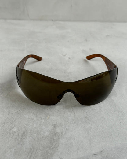 PRADA 2000'S WRAP AROUND BROWN STAR SUNGLASSES | O/S, Brown