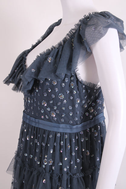 Needle & Thread S/S Ruffle Sequin Dress Grey 14 | O/S, Grey