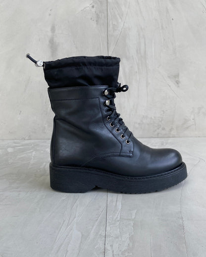 PRADA 2000'S LEATHER COMBAT BIKER BOOTS - UK 4