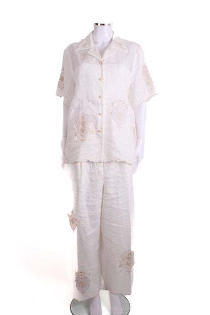Alemais S/S Shirt/ Trouser Co-ord White/ Beige 12 | O/S, Multicoloured