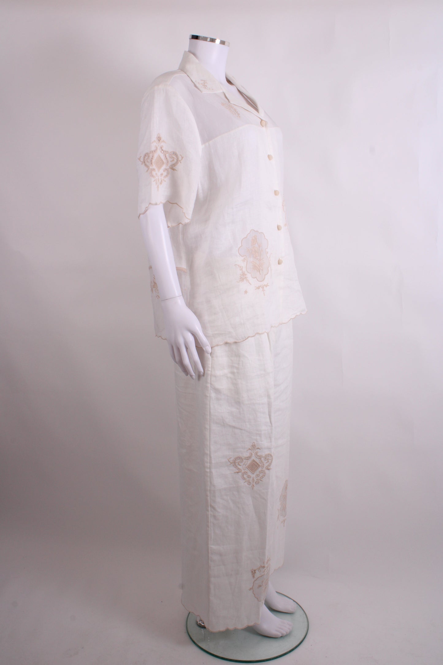 Alemais S/S Shirt/ Trouser Co-ord White/ Beige 12 | O/S, Multicoloured