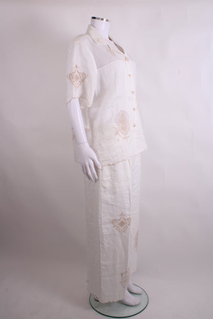 Alemais S/S Shirt/ Trouser Co-ord White/ Beige 12 | O/S, Multicoloured