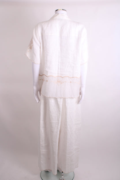 Alemais S/S Shirt/ Trouser Co-ord White/ Beige 12 | O/S, Multicoloured