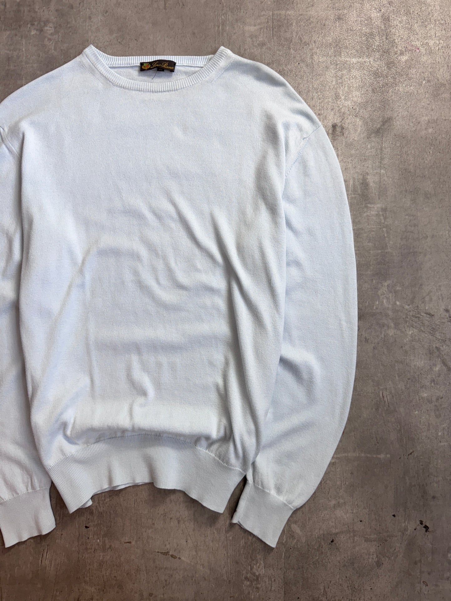Loro Piana Powder Blue Cotton Knit Crewneck