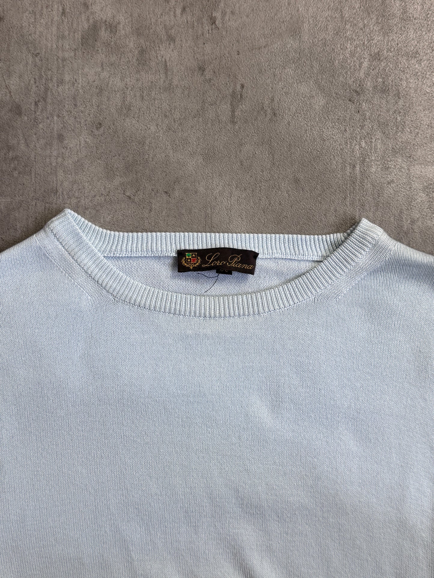 Loro Piana Powder Blue Cotton Knit Crewneck