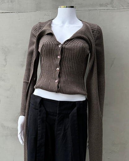 JEAN PAUL GAULTIER RIBBED KNIT CONICAL BUTTON UP SWEATER - M